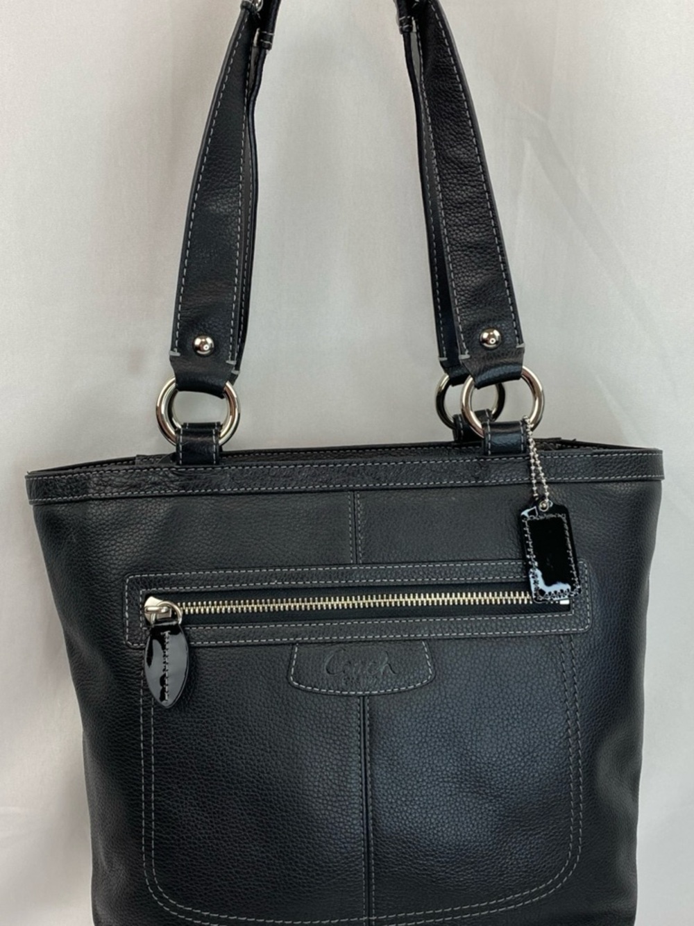 Coach Penelope Black Pebbled Leather Medium Lunch Tote Shoulder Hand Bag Purse